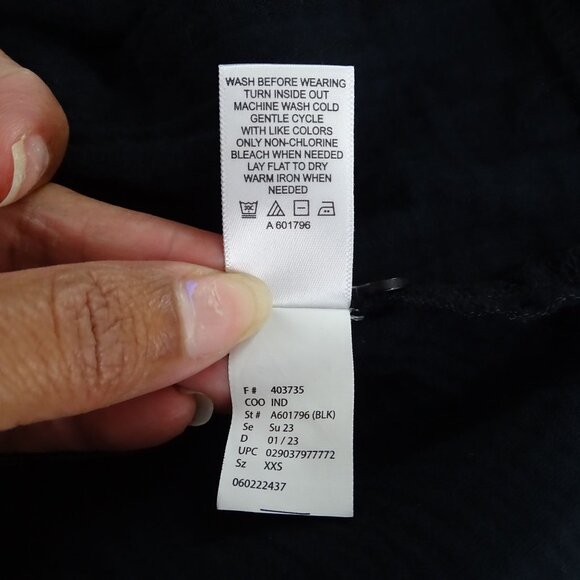 LOGO Lori Goldstein Black Button Front Gauze Top Women Size XXS Pockets Raw Hem - Picture 7 of 10